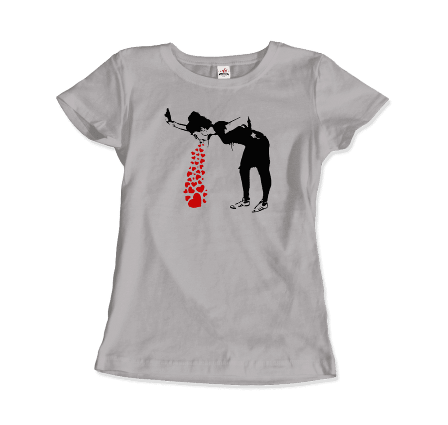 Men's, Women's, or Youth Banksy Lovesick Girl Throwing Up Hearts Artwork T-Shirt- 7 Colors