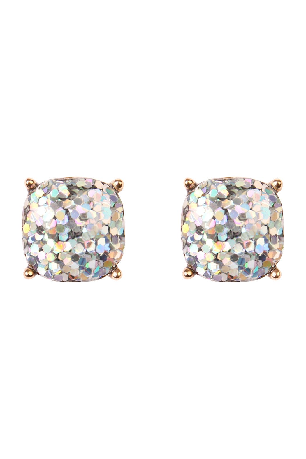 Glitter Cushion Cut Post Earrings- 3 Colors