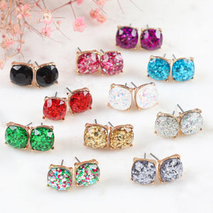 Glitter Epoxy Stud Earrings- 8 Colors