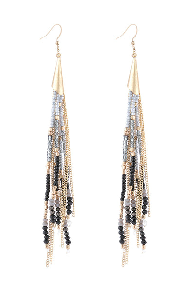 Mixed Beads Tassel Earrings- 3 Colors