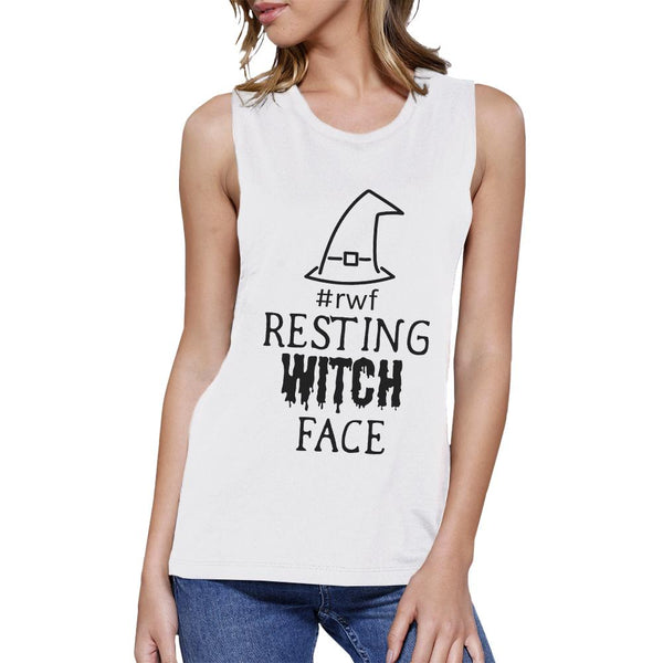 Resting Witch Face Women's Muscle Tee- White