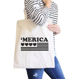 Heart 'Merica American Flag Tote Bag- Natural