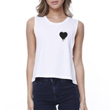 Melting Heart Cropped Pocket-Size Print Women's Tank Top- White