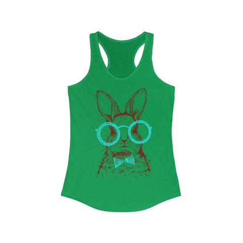 Women's Bunny in Glasses Racerback Tank Top- Kelly Green