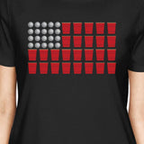 Beer Pong American Flag Women's T-Shirt- Black