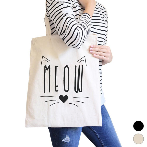 Meow Cat Face Tote Bag- Natural