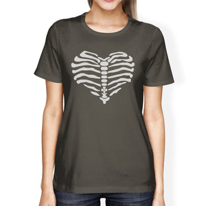 Skeleton Heart Women's T-Shirt- Dark Grey