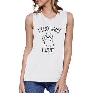I Boo What I Want Ghost Women's Muscle Tee- White