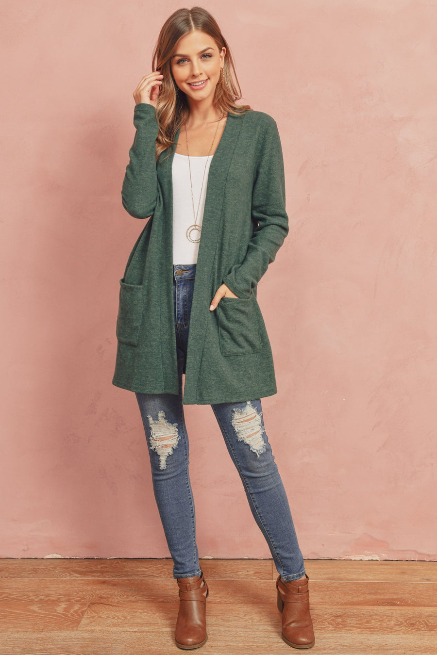 Brushed Melange Open Front Cardigan- 5 Colors