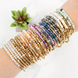 Brass, Stone, & Glass Four Beaded Bracelet Set- 5 Colors