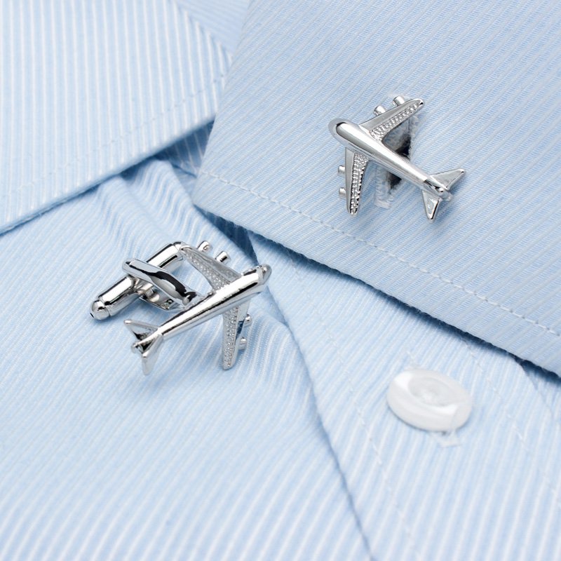 Detailed Silver Airplane Cuff Links