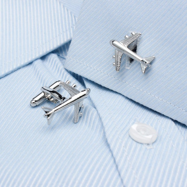 Detailed Silver Airplane Cuff Links