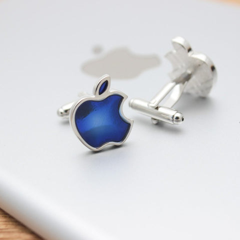 Silver & Blue Apple Logo Cuff Links
