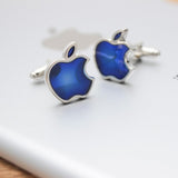 Silver & Blue Apple Logo Cuff Links