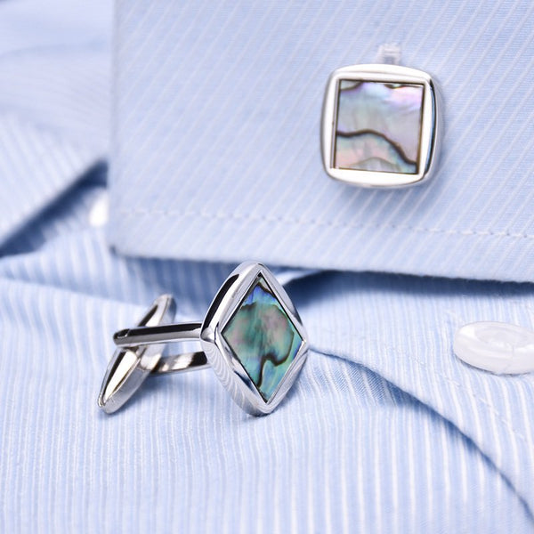 Square Abalone Inlay Silver Cuff Links