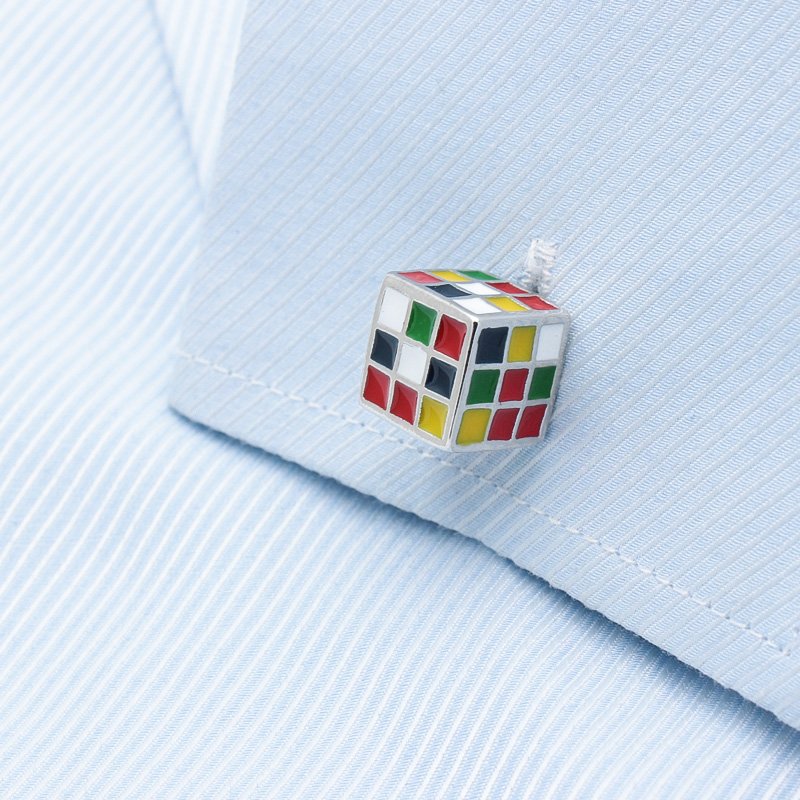 Silver Bold Rubik's Cube Cuff Links