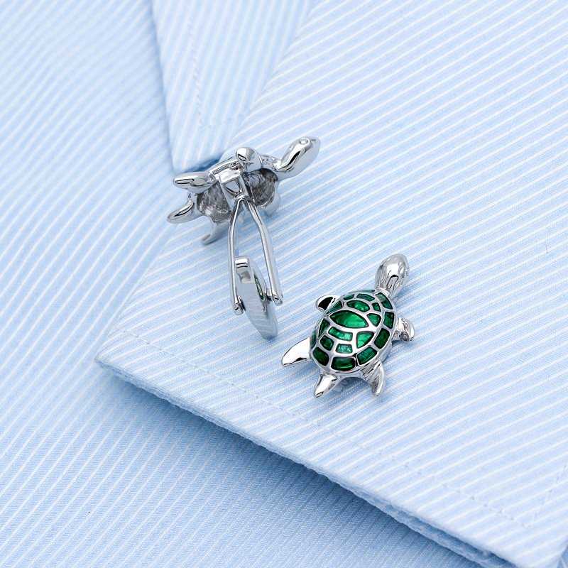 Silver & Green Turtle Cuff Links