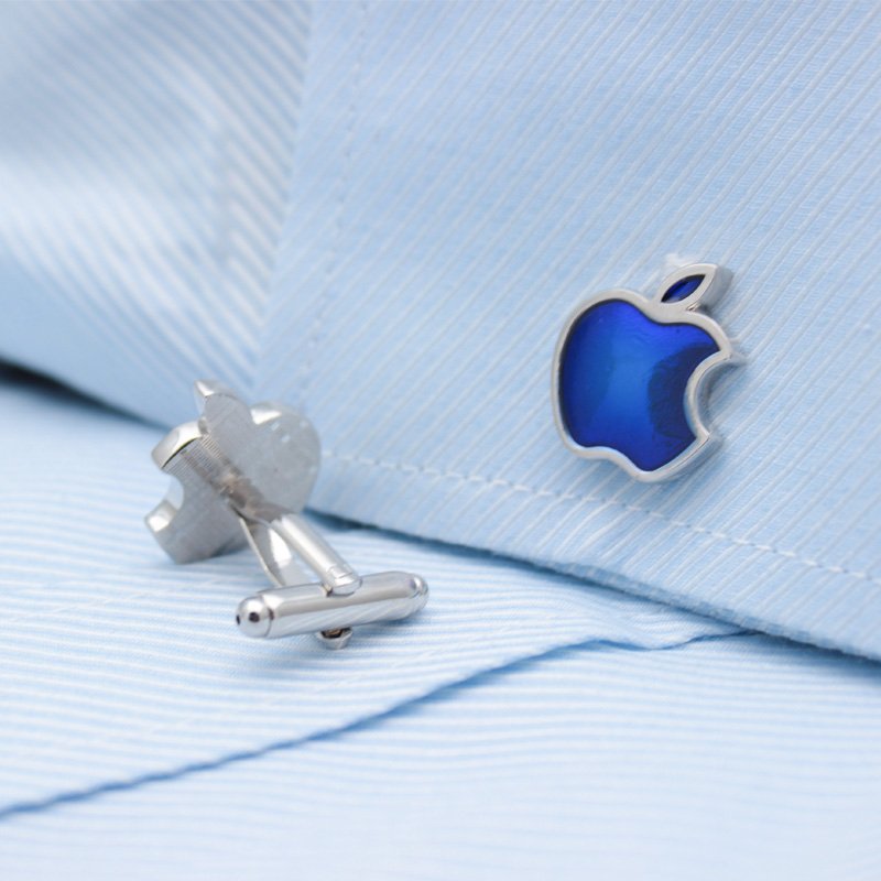 Silver & Blue Apple Logo Cuff Links