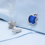 Silver & Blue Apple Logo Cuff Links