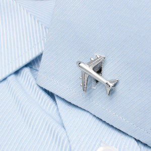 Detailed Silver Airplane Cuff Links