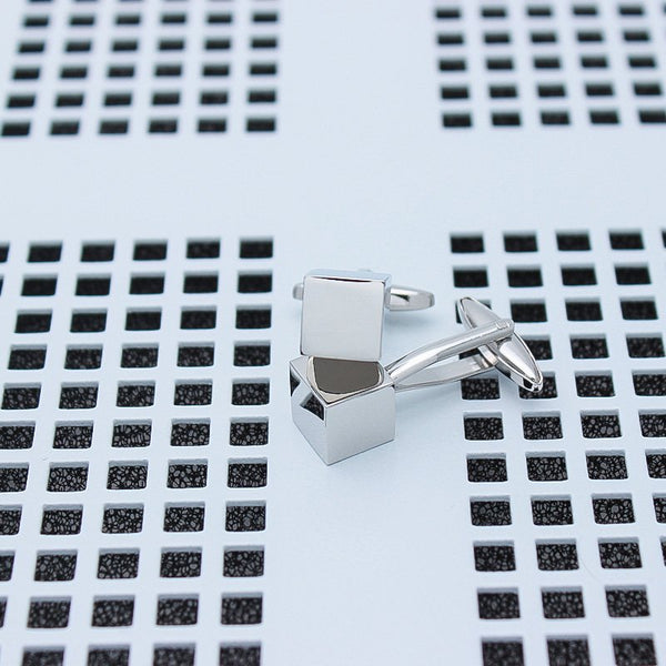 Personalized Silver Cube Cuff Links