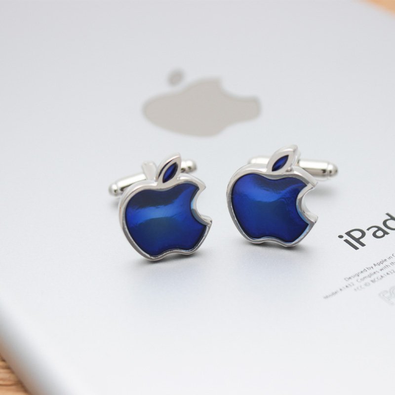 Silver & Blue Apple Logo Cuff Links