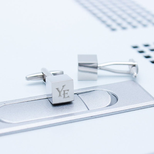 Personalized Silver Cube Cuff Links