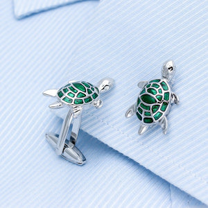 Silver & Green Turtle Cuff Links