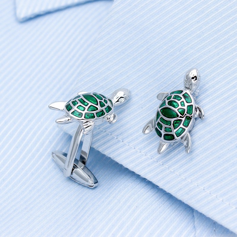 Silver & Green Turtle Cuff Links