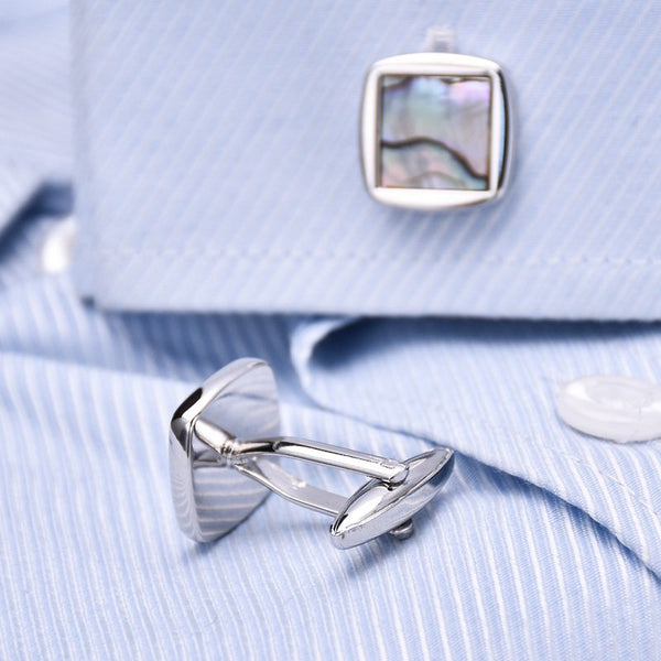 Square Abalone Inlay Silver Cuff Links