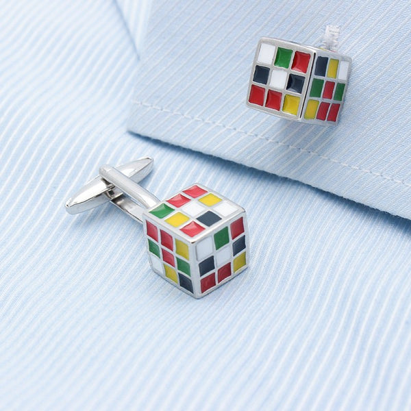Silver Bold Rubik's Cube Cuff Links