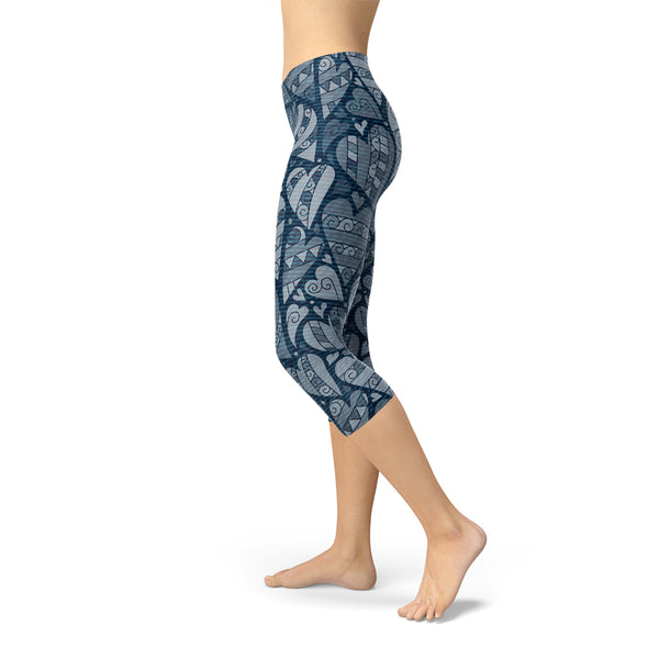 Hearts on Hearts Capri Leggings- Blue