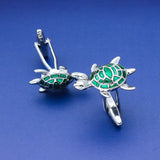 Silver & Green Turtle Cuff Links