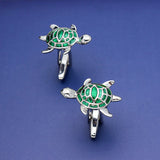 Silver & Green Turtle Cuff Links