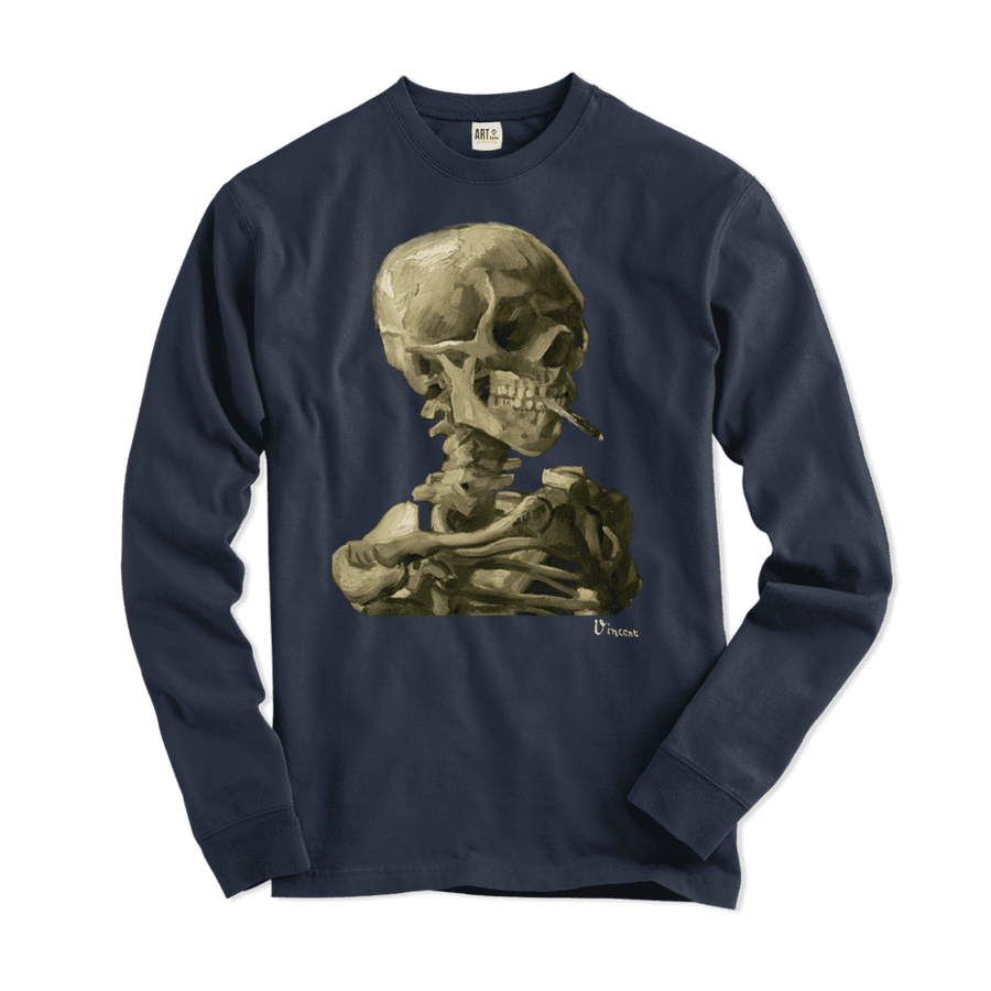 Van Gogh Skull of a Skeleton With Burning Cigarette 1886 Long Sleeve Shirt- 5 Colors