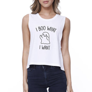 I Boo What I Want Ghost Crop Top- White
