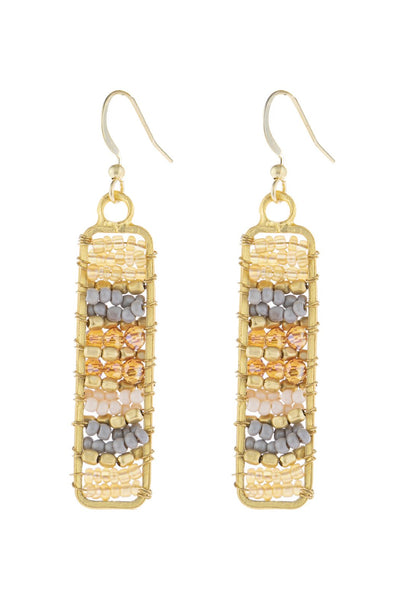 Rectangle Glass Bead Drop Earrings- 4 Colors