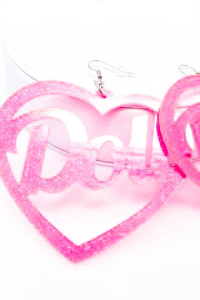 Pink Acrylic Glitter Doll Earrings