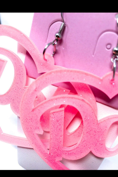 Pink Acrylic Glitter Doll Earrings