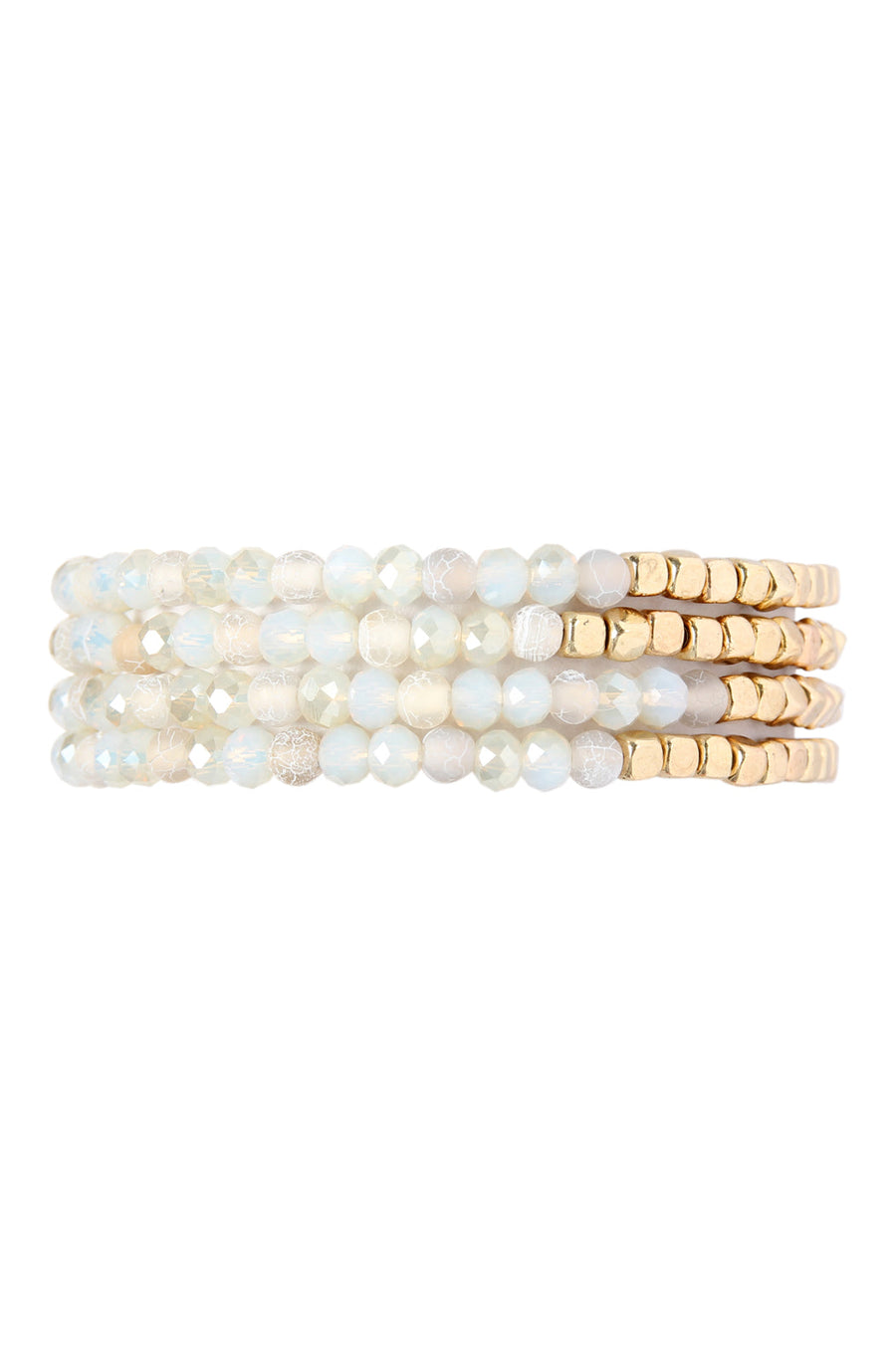 Brass, Stone, & Glass Four Beaded Bracelet Set- 5 Colors