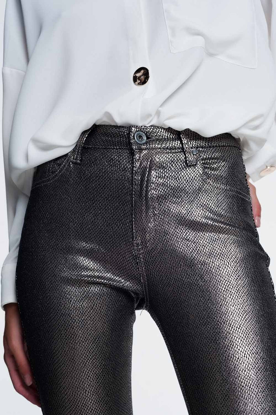 Silver Snake Print Skinny Jeans