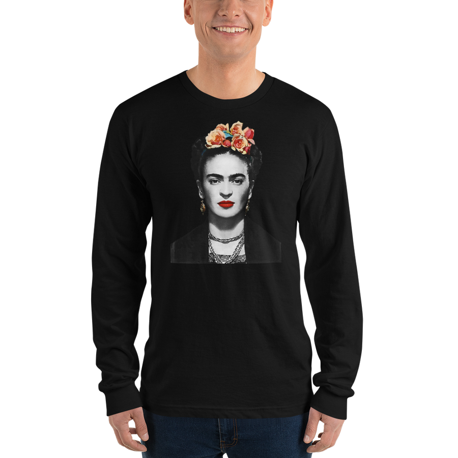 Unisex Frida Kahlo With Flowers Poster Artwork Long Sleeve Shirt- 4 Colors