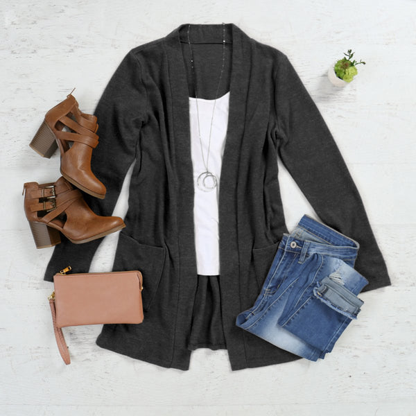 Brushed Melange Open Front Cardigan- 5 Colors