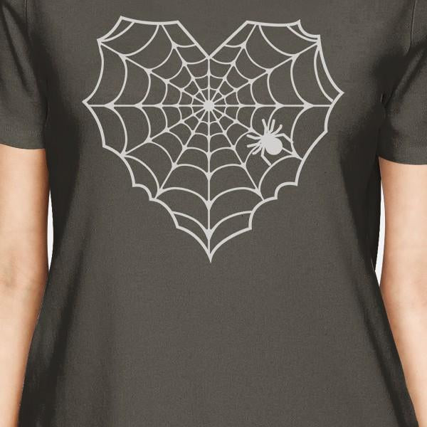 Heart Spider Web Women's T-Shirt- Dark Grey