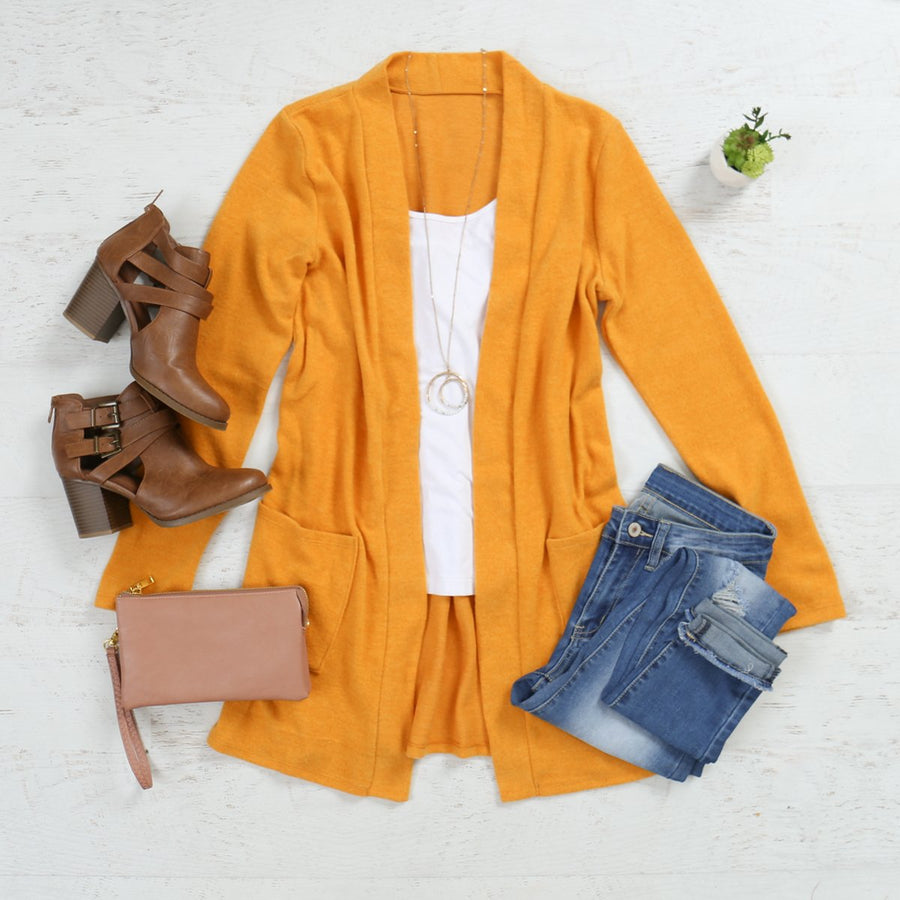 Brushed Melange Open Front Cardigan- 5 Colors