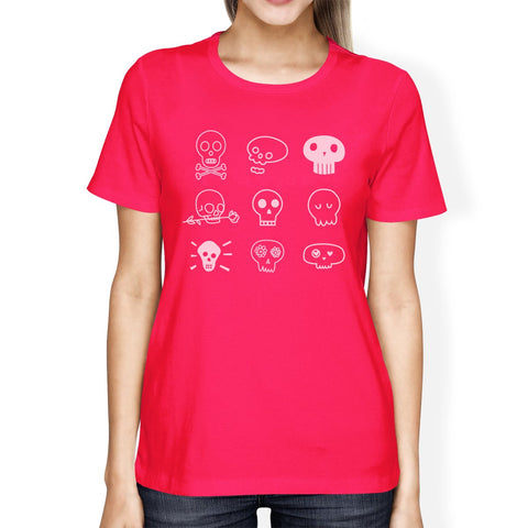 Skulls Women's T-Shirt- Hot Pink