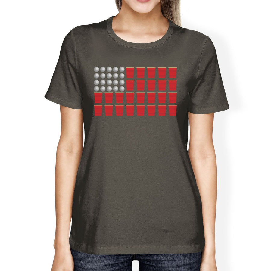 Beer Pong American Flag Women's T-Shirt- Dark Gray