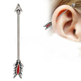 14g Stainless Steel Arrow Industrial Barbell With Red Feather