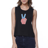 American Flag Peace Sign Cropped Tank- Black