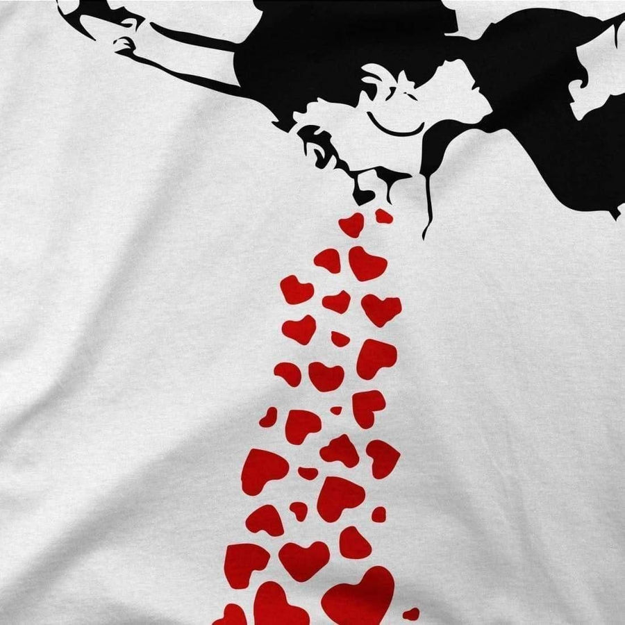 Men's, Women's, or Youth Banksy Lovesick Girl Throwing Up Hearts Artwork T-Shirt- 7 Colors